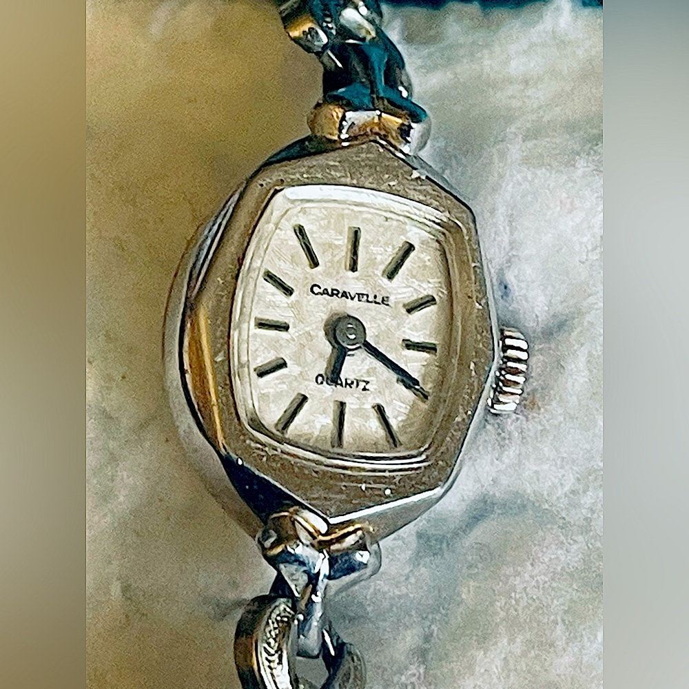 Caravelle by Bulova stretch watch: band by Spiedel vtg Silver patent # child's?